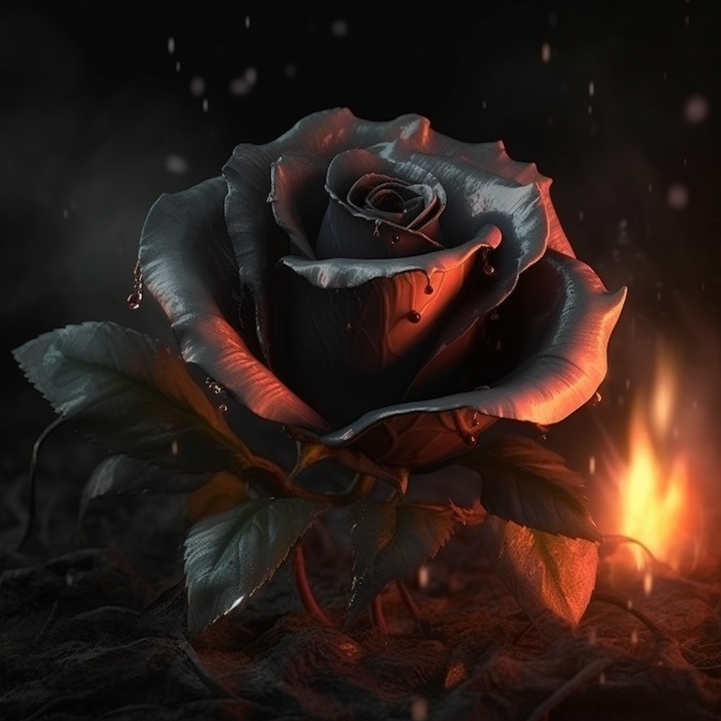Burning Black Rose Metal Print