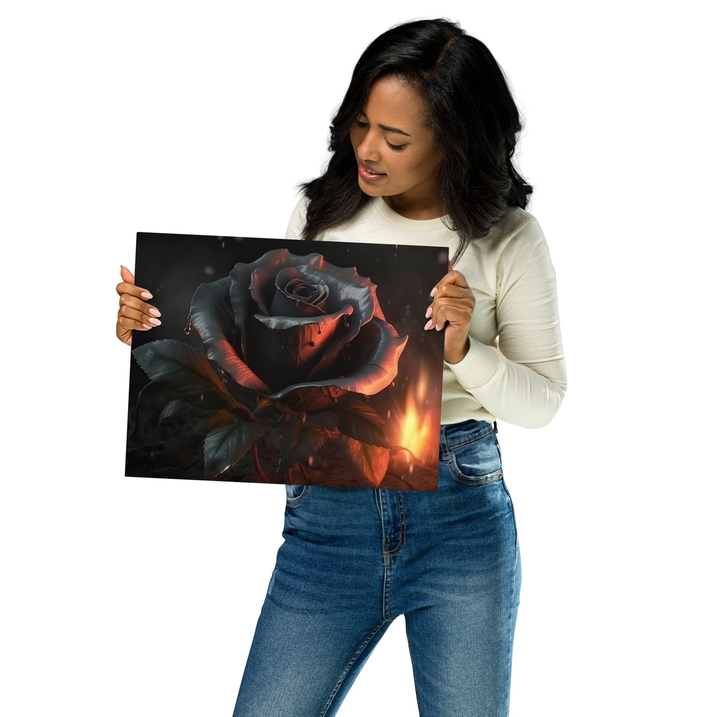 Burning Black Rose Metal Print