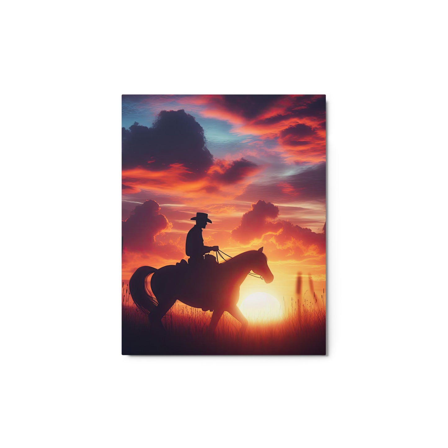 The Sunset Cowboy Metal prints