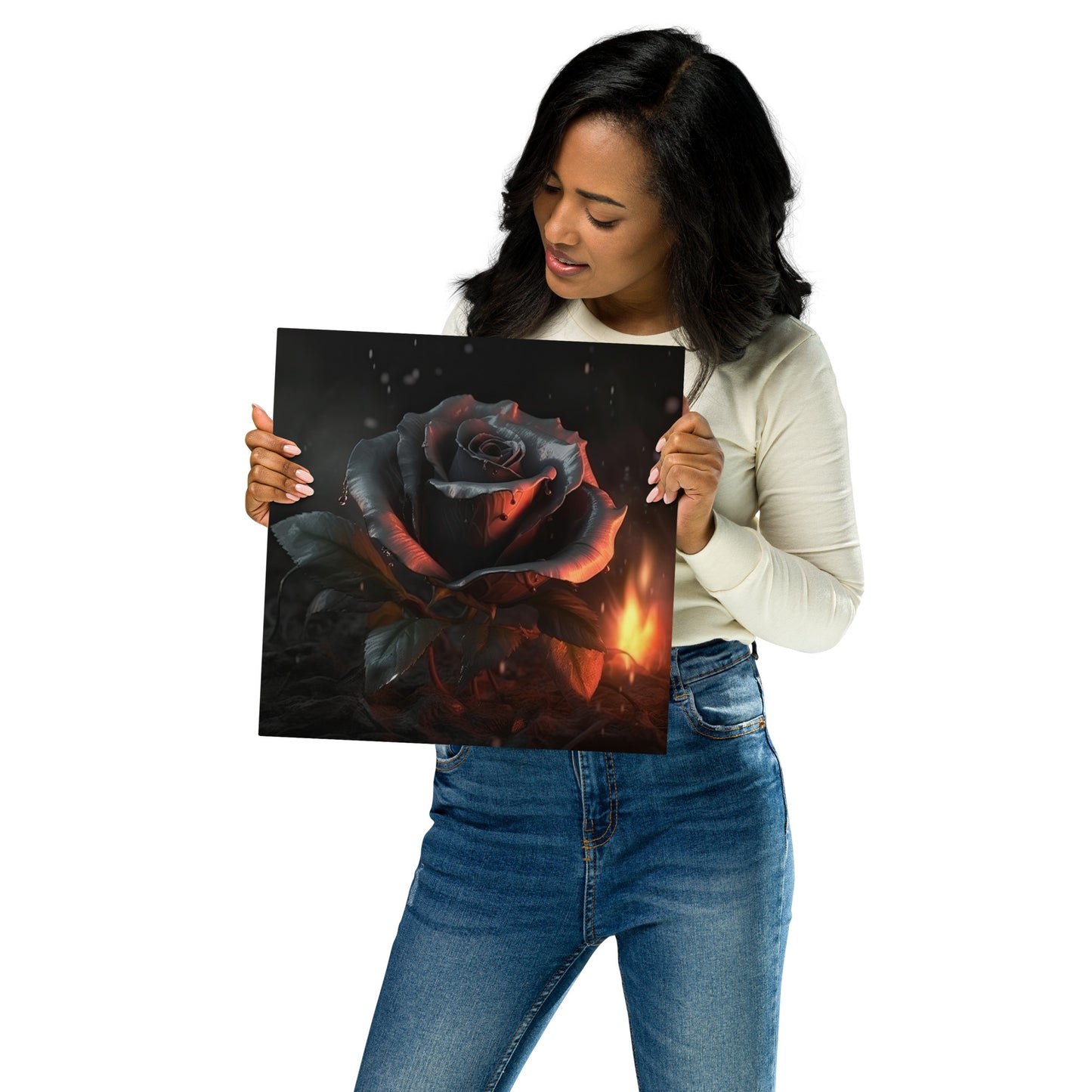 Burning Black Rose Metal Print