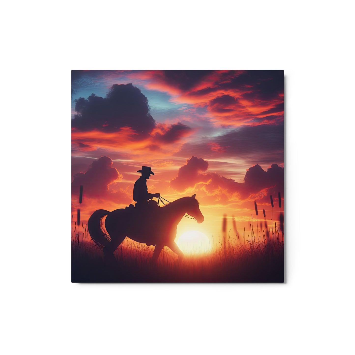 The Sunset Cowboy Metal prints