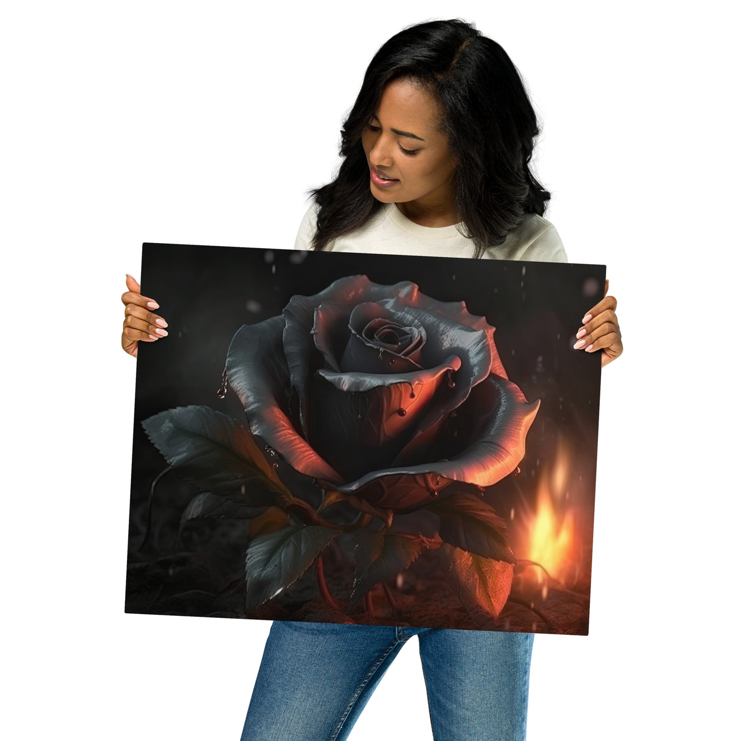 Burning Black Rose Metal Print