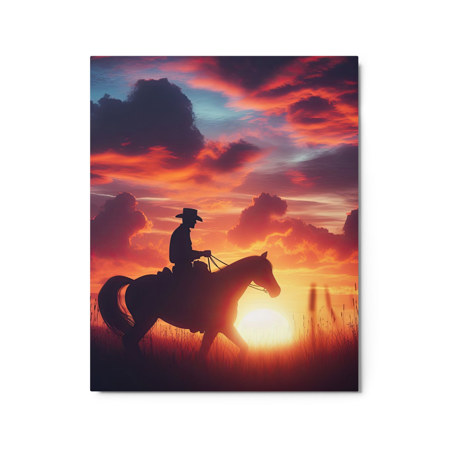 The Sunset Cowboy Metal prints