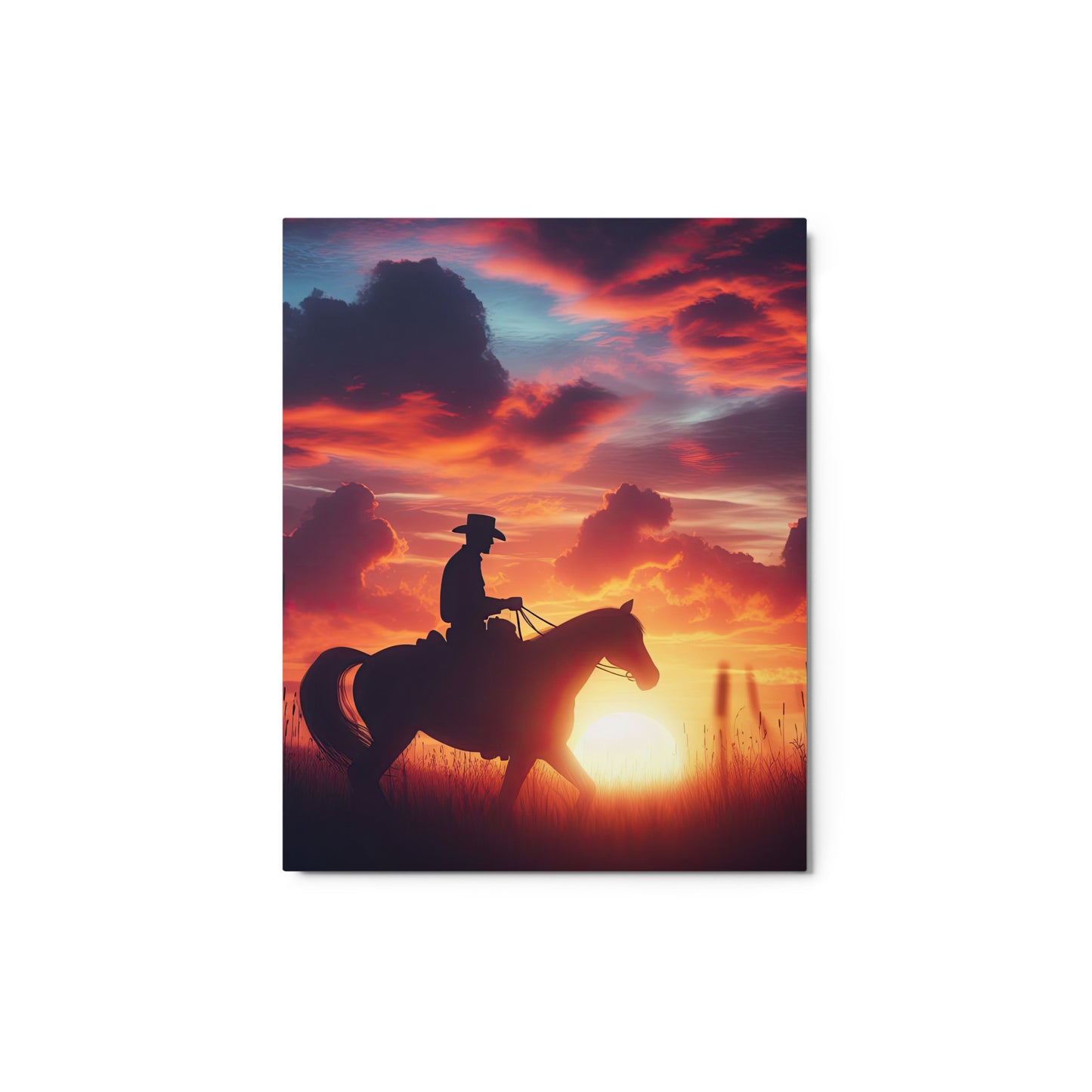 The Sunset Cowboy Metal prints