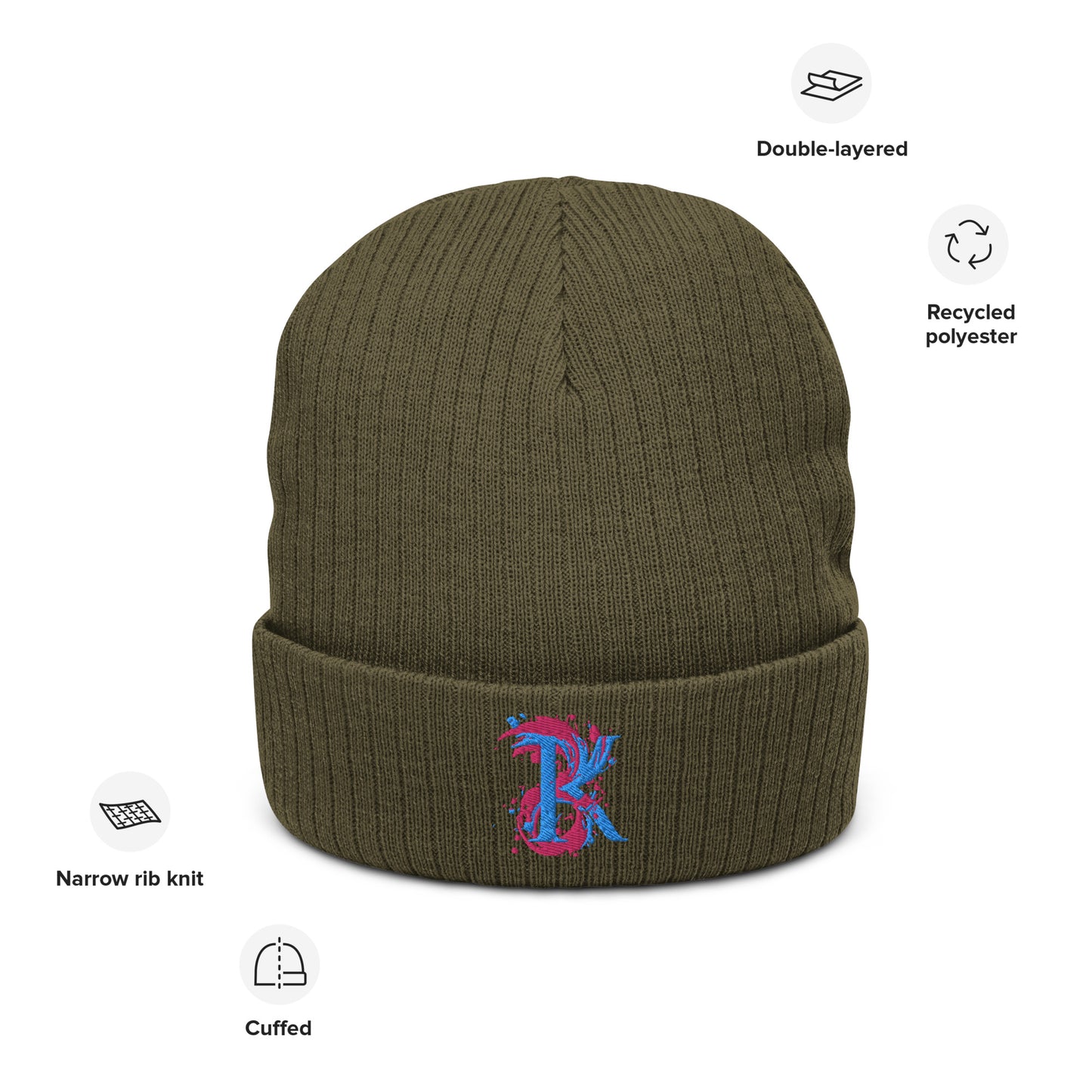 Ribbed knit beanie with BK Art Logo