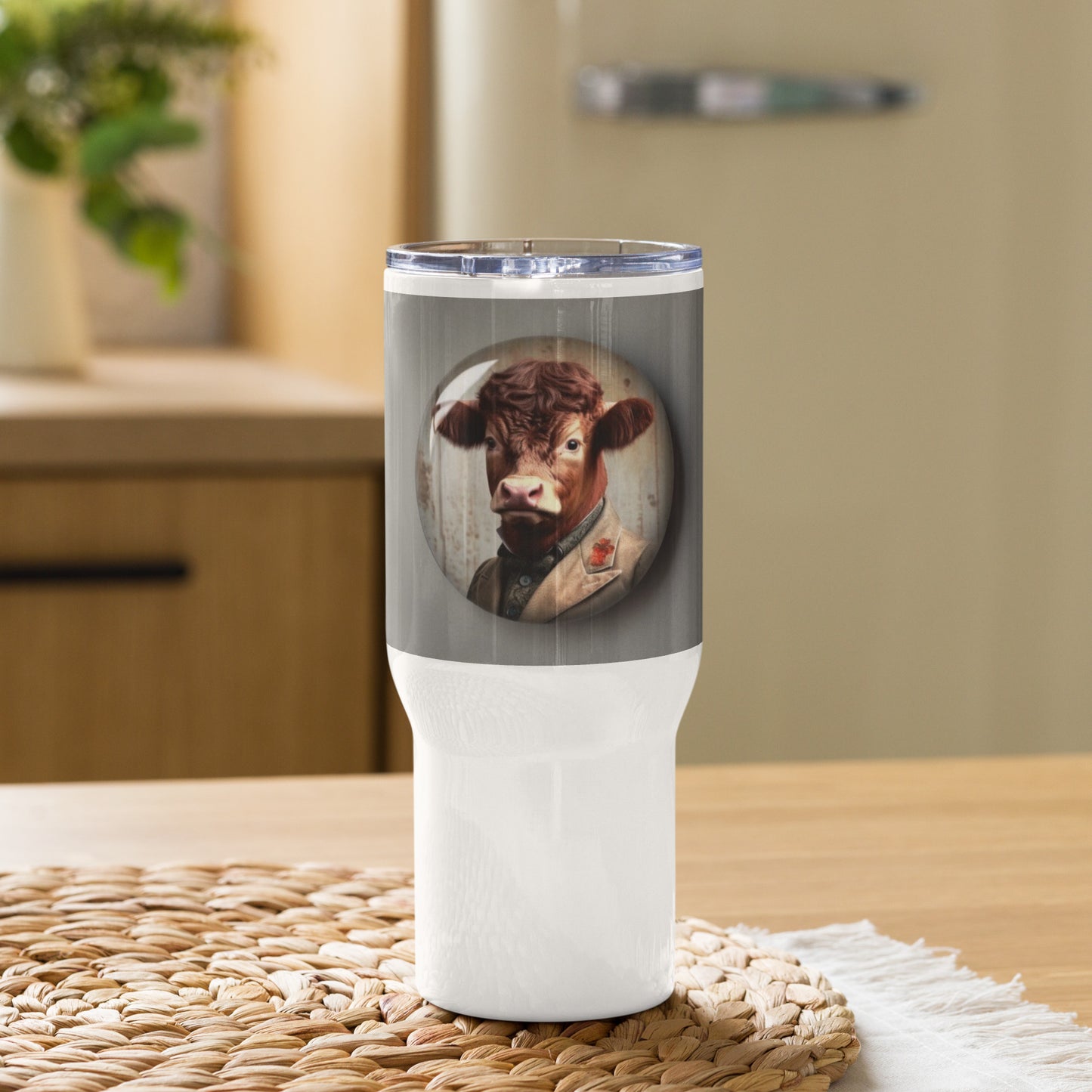 Beef Button Travel mug with a handle