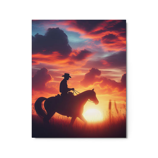 The Sunset Cowboy Metal prints